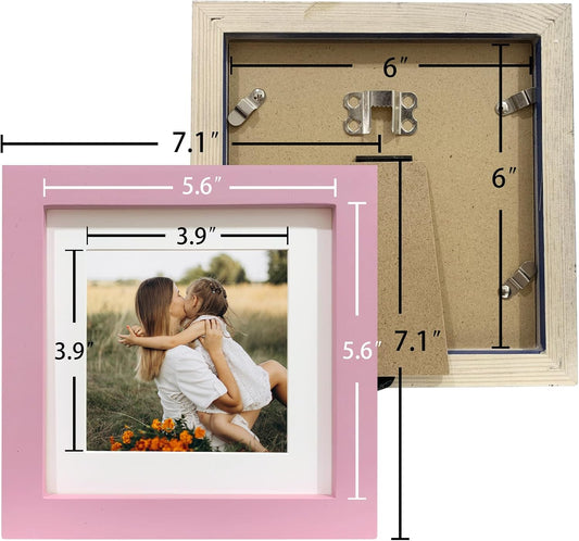 6x6 Pink Picture Frames, Square Solid Wood Photo Frame for Tabletop or Wall Mounting