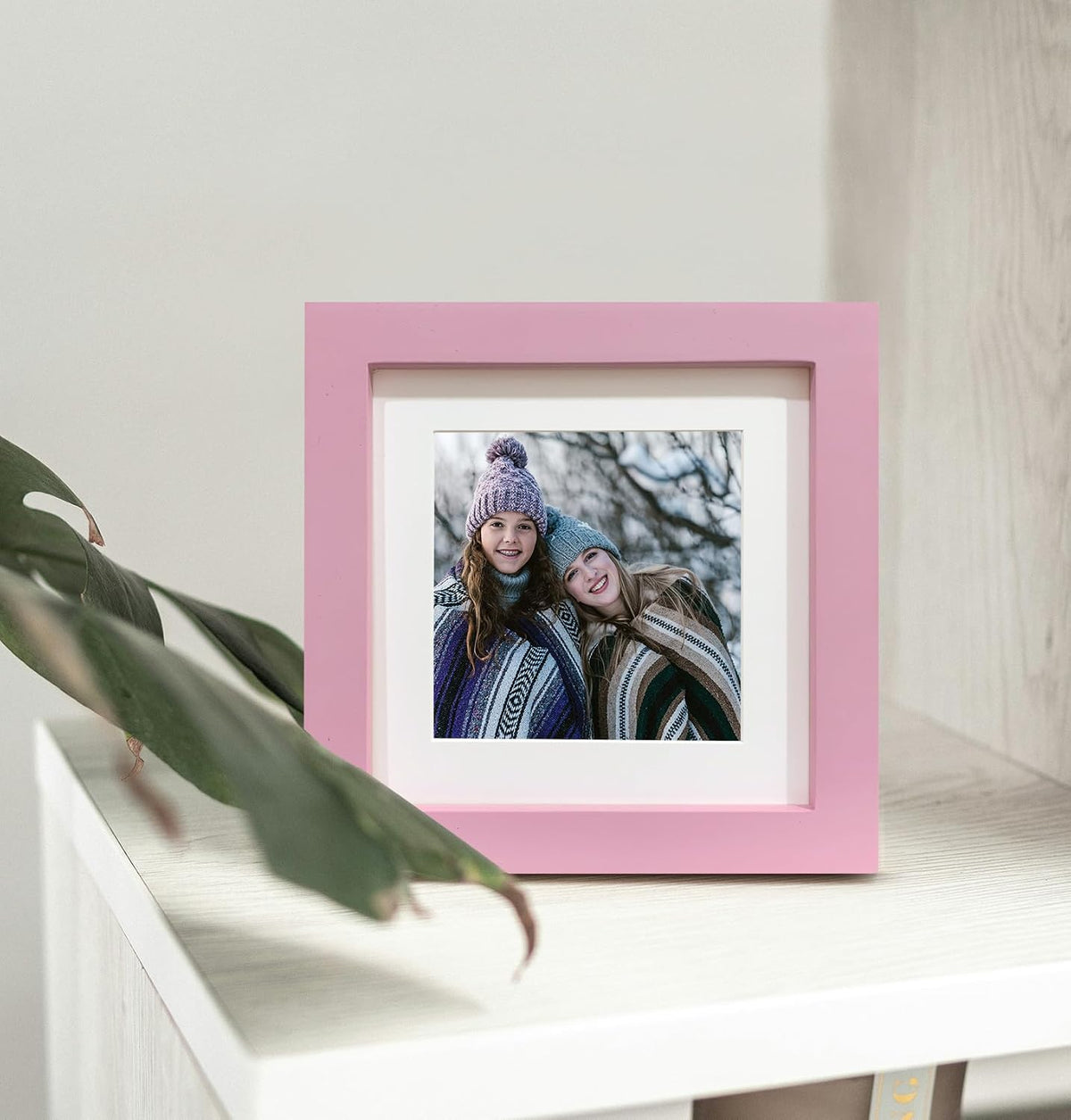 6x6 Pink Picture Frames, Square Solid Wood Photo Frame for Tabletop or Wall Mounting