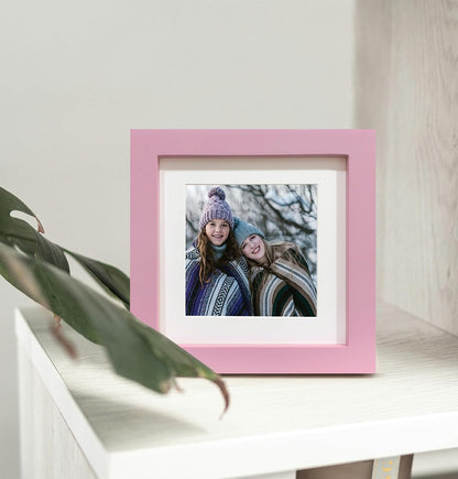 6x6 Pink Picture Frames, Square Solid Wood Photo Frame for Tabletop or Wall Mounting