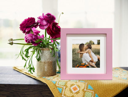 6x6 Pink Picture Frames, Square Solid Wood Photo Frame for Tabletop or Wall Mounting