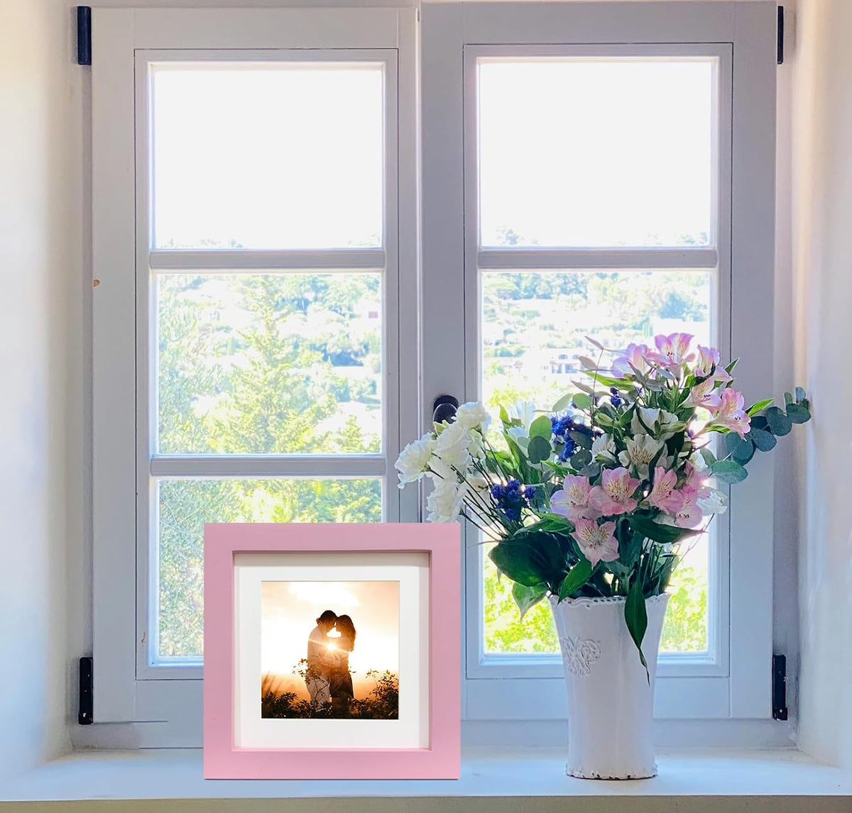 6x6 Pink Picture Frames, Square Solid Wood Photo Frame for Tabletop or Wall Mounting