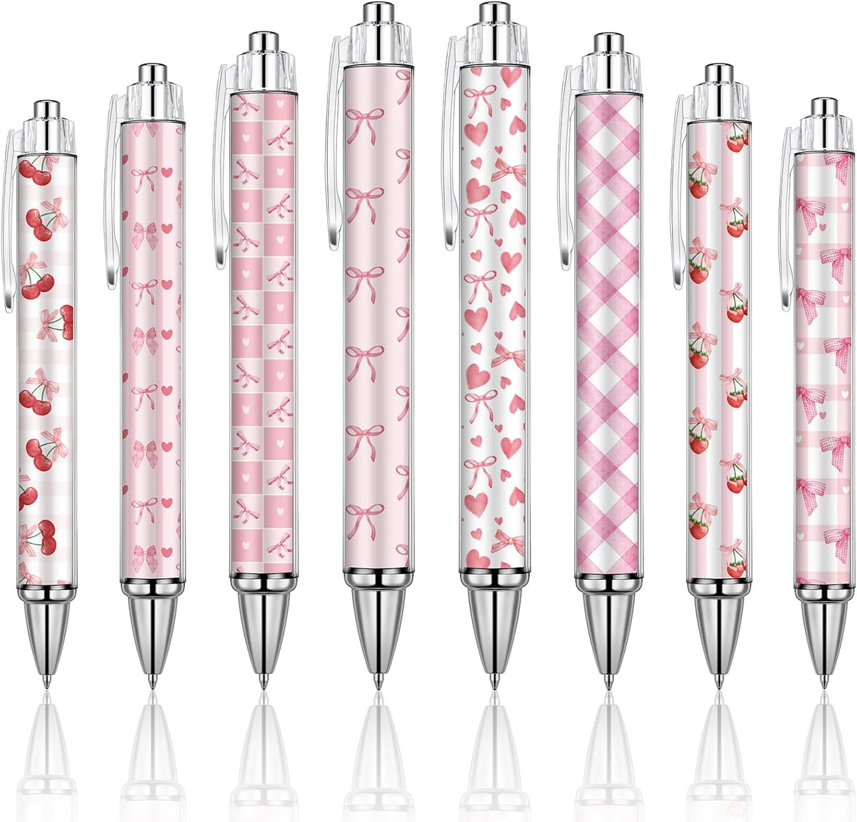 8 Pcs Coquette Pink Cherry Bow Ballpoint Pens Gifts Bulk