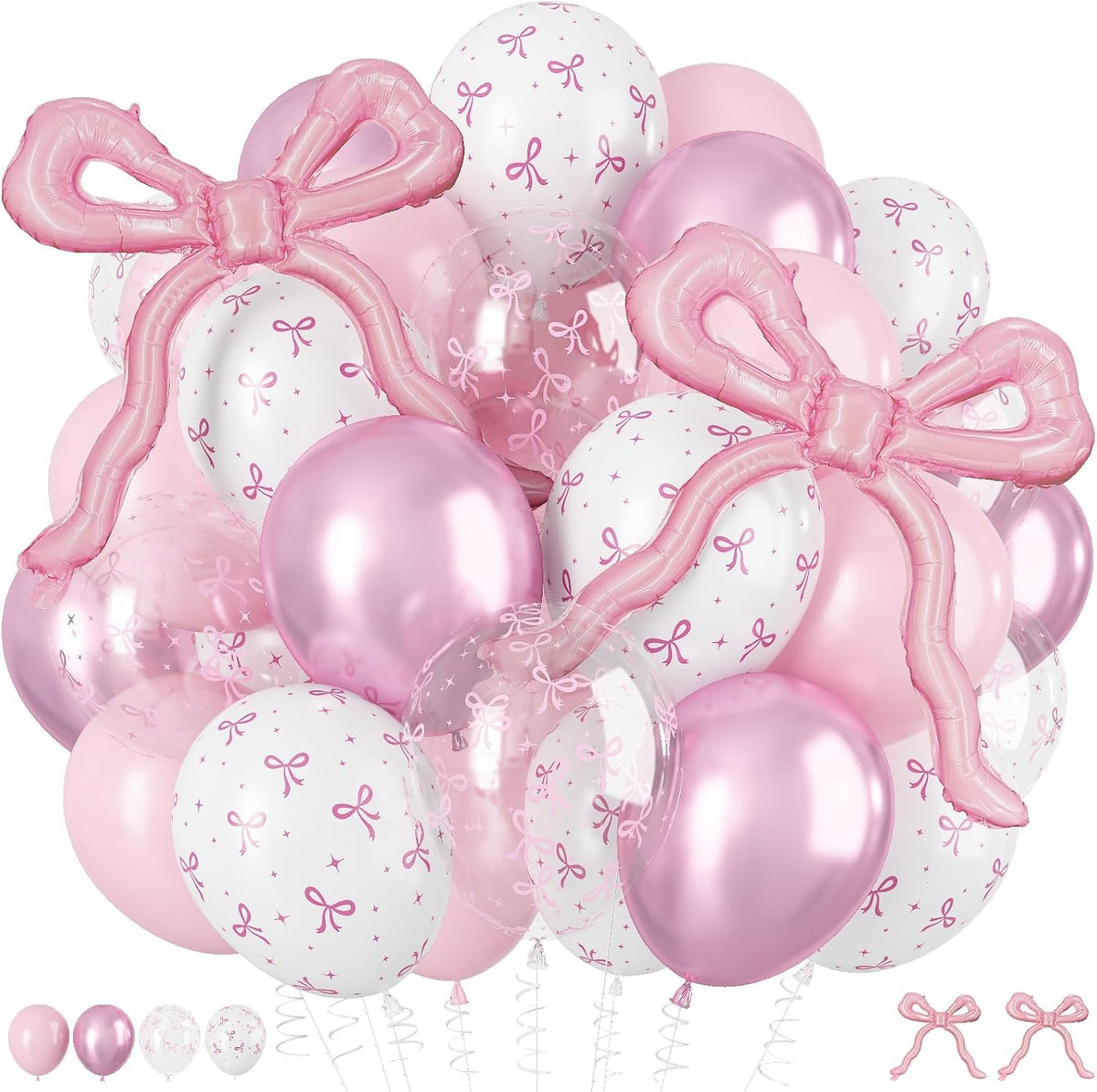 Pink Bow Balloons, 12Inch Pastel Light Pink and Bow Print Balloon