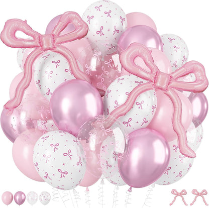 Pink Bow Balloons, 12Inch Pastel Light Pink and Bow Print Balloon