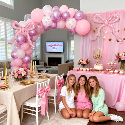 Pink Bow Balloons, 12Inch Pastel Light Pink and Bow Print Balloon