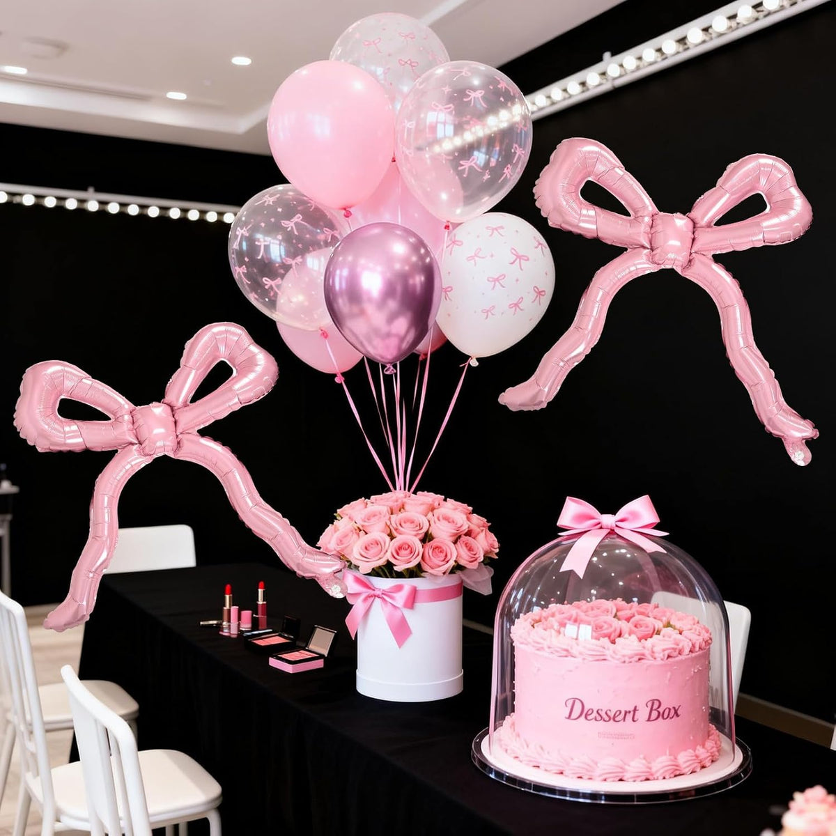 Pink Bow Balloons, 12Inch Pastel Light Pink and Bow Print Balloon