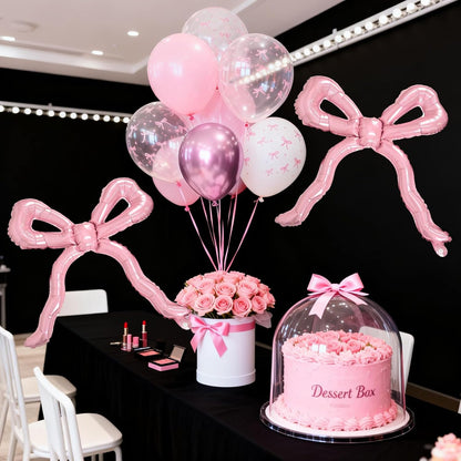 Pink Bow Balloons, 12Inch Pastel Light Pink and Bow Print Balloon