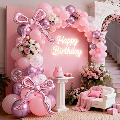 Pink Bow Balloons, 12Inch Pastel Light Pink and Bow Print Balloon