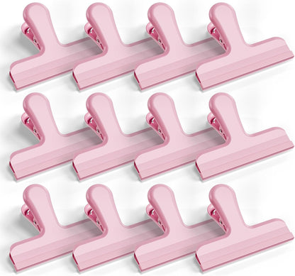12 Pack Stainless Steel Chip Bag Clips Covered with Silicone - NO More Sharp Edges - Color Coded for Food Bags - Air Tight Seal, Heavy Duty for Kitchen and Office, 3 Inches Wide, Pink