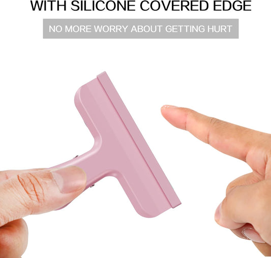 12 Pack Stainless Steel Chip Bag Clips Covered with Silicone - NO More Sharp Edges - Color Coded for Food Bags - Air Tight Seal, Heavy Duty for Kitchen and Office, 3 Inches Wide, Pink
