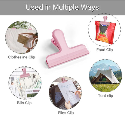 12 Pack Stainless Steel Chip Bag Clips Covered with Silicone - NO More Sharp Edges - Color Coded for Food Bags - Air Tight Seal, Heavy Duty for Kitchen and Office, 3 Inches Wide, Pink