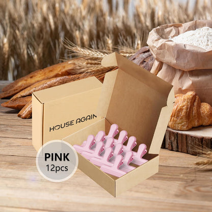 12 Pack Stainless Steel Chip Bag Clips Covered with Silicone - NO More Sharp Edges - Color Coded for Food Bags - Air Tight Seal, Heavy Duty for Kitchen and Office, 3 Inches Wide, Pink
