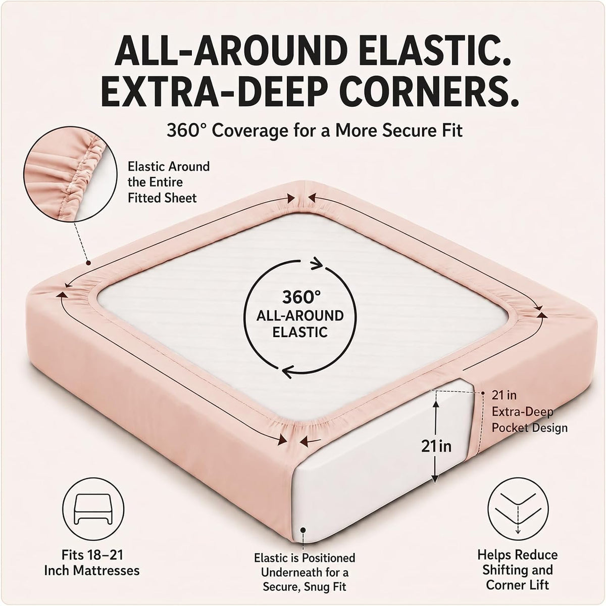 6-Piece Queen Sheet Set, Fits 18-21 Inch Mattresses, Oeko-TEX