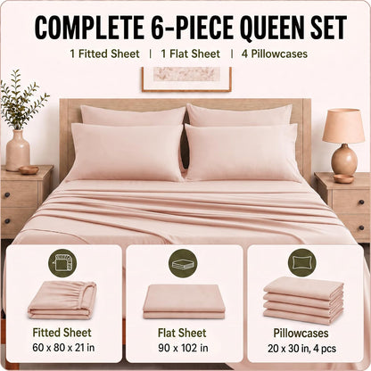 6-Piece Queen Sheet Set, Fits 18-21 Inch Mattresses, Oeko-TEX