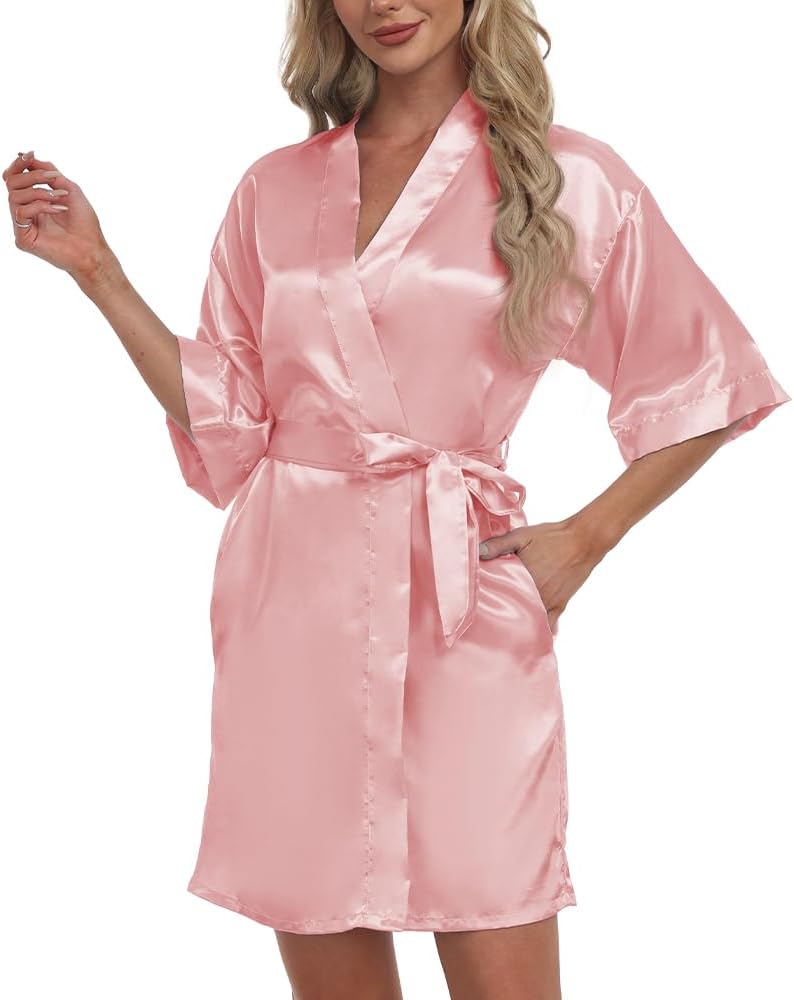 Women's Short Robe Satin Bridesmaid Bride Bathrobe Kimono Sleepwear