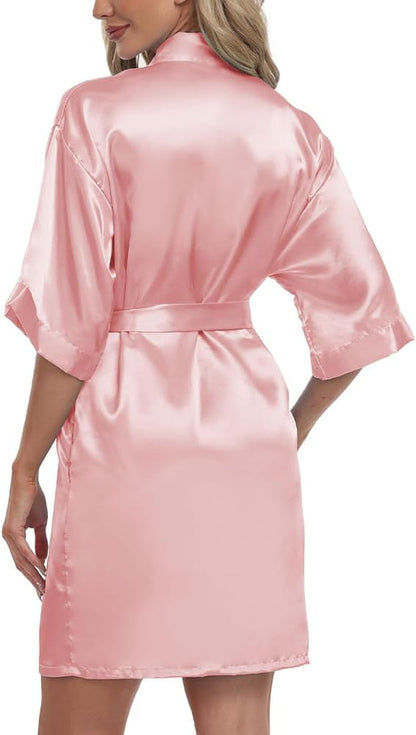 Women's Short Robe Satin Bridesmaid Bride Bathrobe Kimono Sleepwear