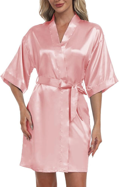 Women's Short Robe Satin Bridesmaid Bride Bathrobe Kimono Sleepwear