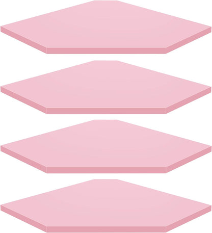 Corner Shelf Wall Mount, Set of 4 Corner Floating Shelves, Wood Hanging Storage Shelving with Cord Hole, Wall Shelf Organizer for Bathroom Bedroom Living Room Office, Pink
