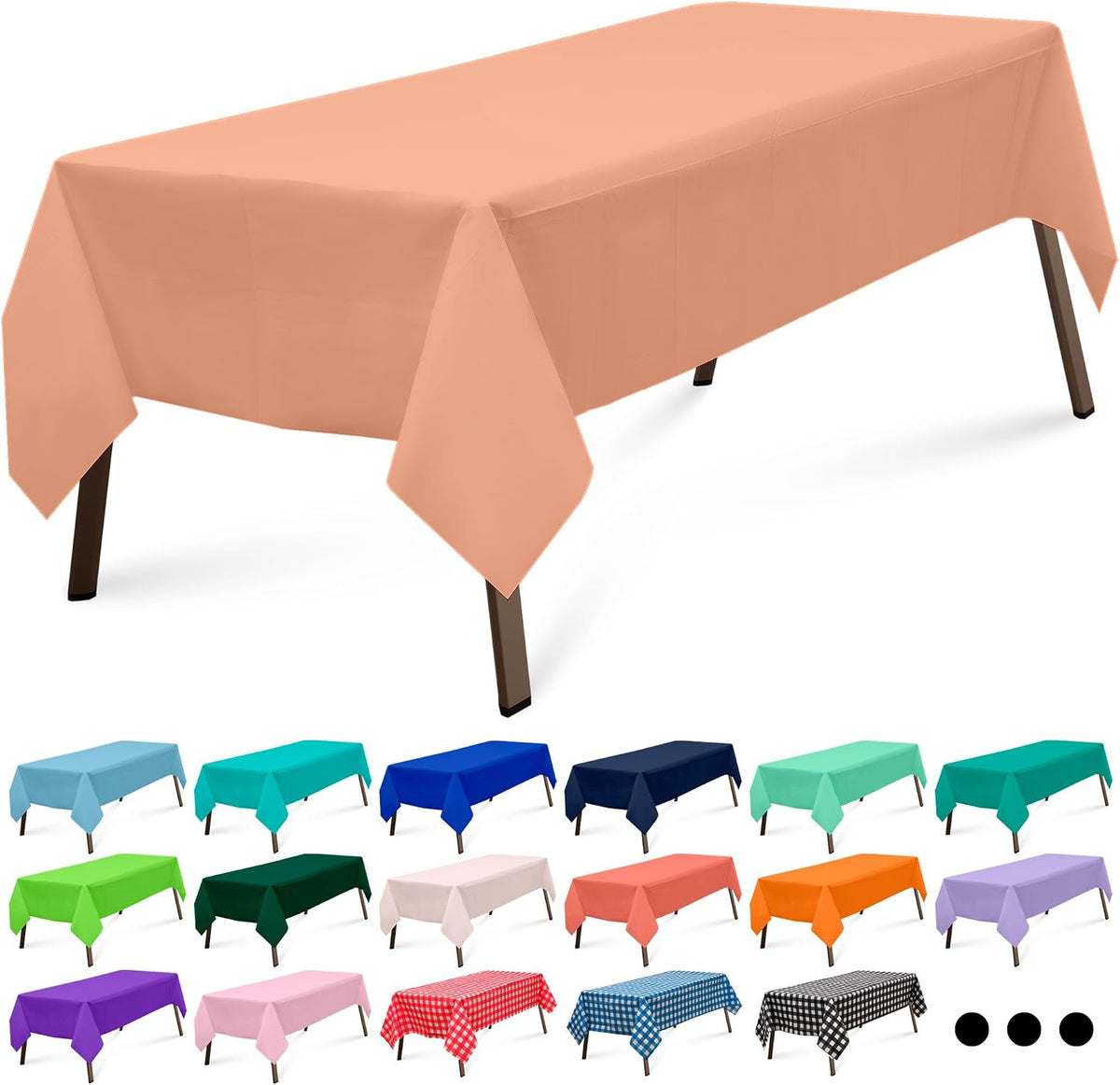 Peach 3 Pack Rectangle Plastic Tablecloth 54 x 108 Inches Premium Rose Gold Peach Decorative Table Cover for Baby Shower, Birthday, Wedding, Indoor and Outdoor use