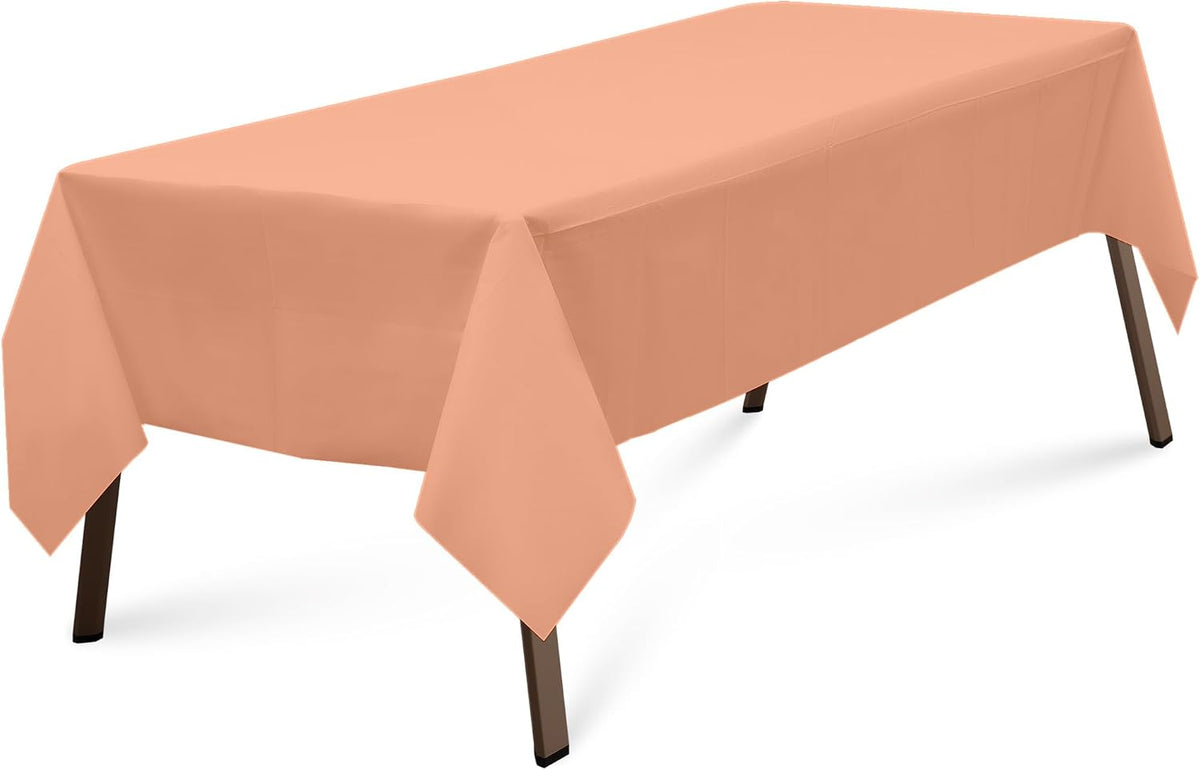 Peach 3 Pack Rectangle Plastic Tablecloth 54 x 108 Inches Premium Rose Gold Peach Decorative Table Cover for Baby Shower, Birthday, Wedding, Indoor and Outdoor use