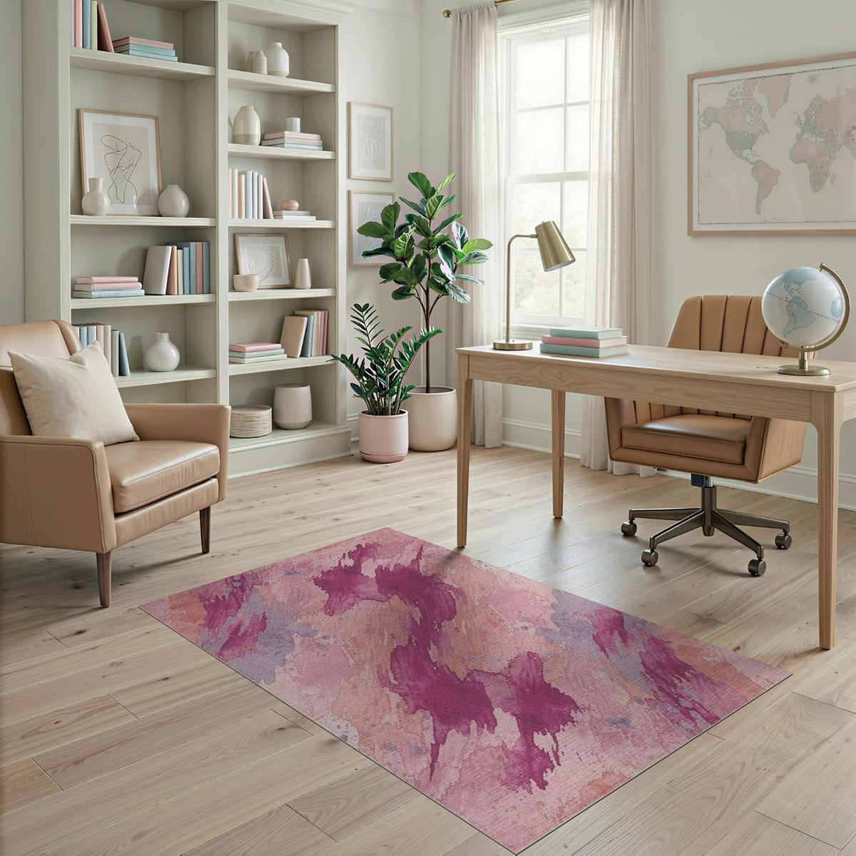 4'x6' Washable Flatwoven Rug, Coral Modern Abstract Easy Care Throw Carpet Stain Resistant Low Profile Floor Covering for Dorm Room, Small Living Room, Apartment | Ref:2108224