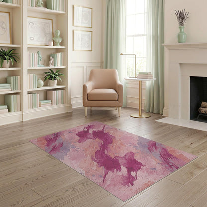 4'x6' Washable Flatwoven Rug, Coral Modern Abstract Easy Care Throw Carpet Stain Resistant Low Profile Floor Covering for Dorm Room, Small Living Room, Apartment | Ref:2108224