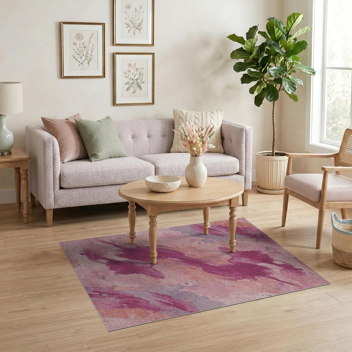 4'x6' Washable Flatwoven Rug, Coral Modern Abstract Easy Care Throw Carpet Stain Resistant Low Profile Floor Covering for Dorm Room, Small Living Room, Apartment | Ref:2108224