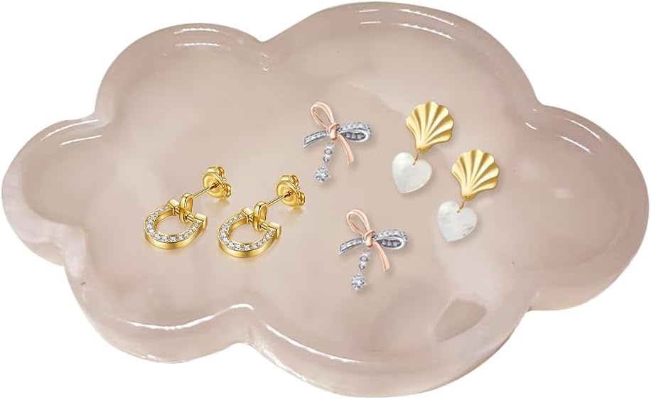 Natural Marble Tray Cloud Shape Vanity Trays, Jewelry Trays Holder Dish for Bathroom Countertop Home Decor Gift Pink