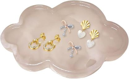 Natural Marble Tray Cloud Shape Vanity Trays, Jewelry Trays Holder Dish for Bathroom Countertop Home Decor Gift Pink