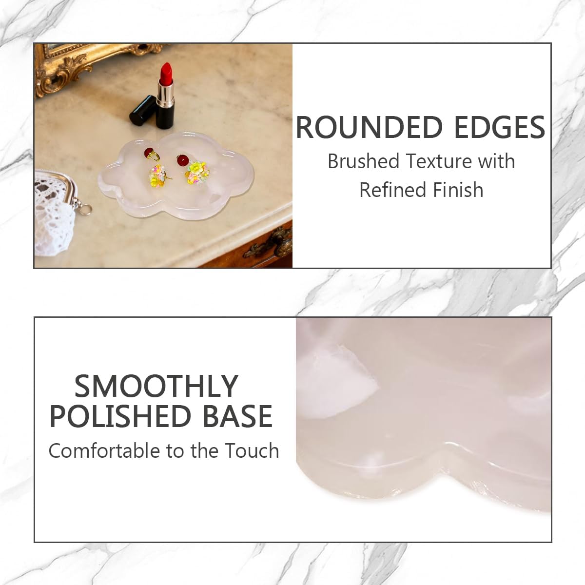 Natural Marble Tray Cloud Shape Vanity Trays, Jewelry Trays Holder Dish for Bathroom Countertop Home Decor Gift Pink