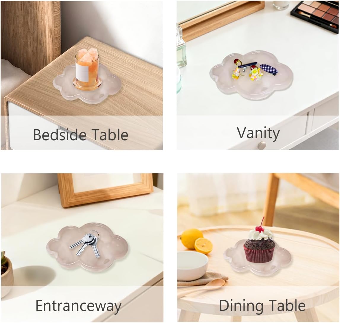 Natural Marble Tray Cloud Shape Vanity Trays, Jewelry Trays Holder Dish for Bathroom Countertop Home Decor Gift Pink