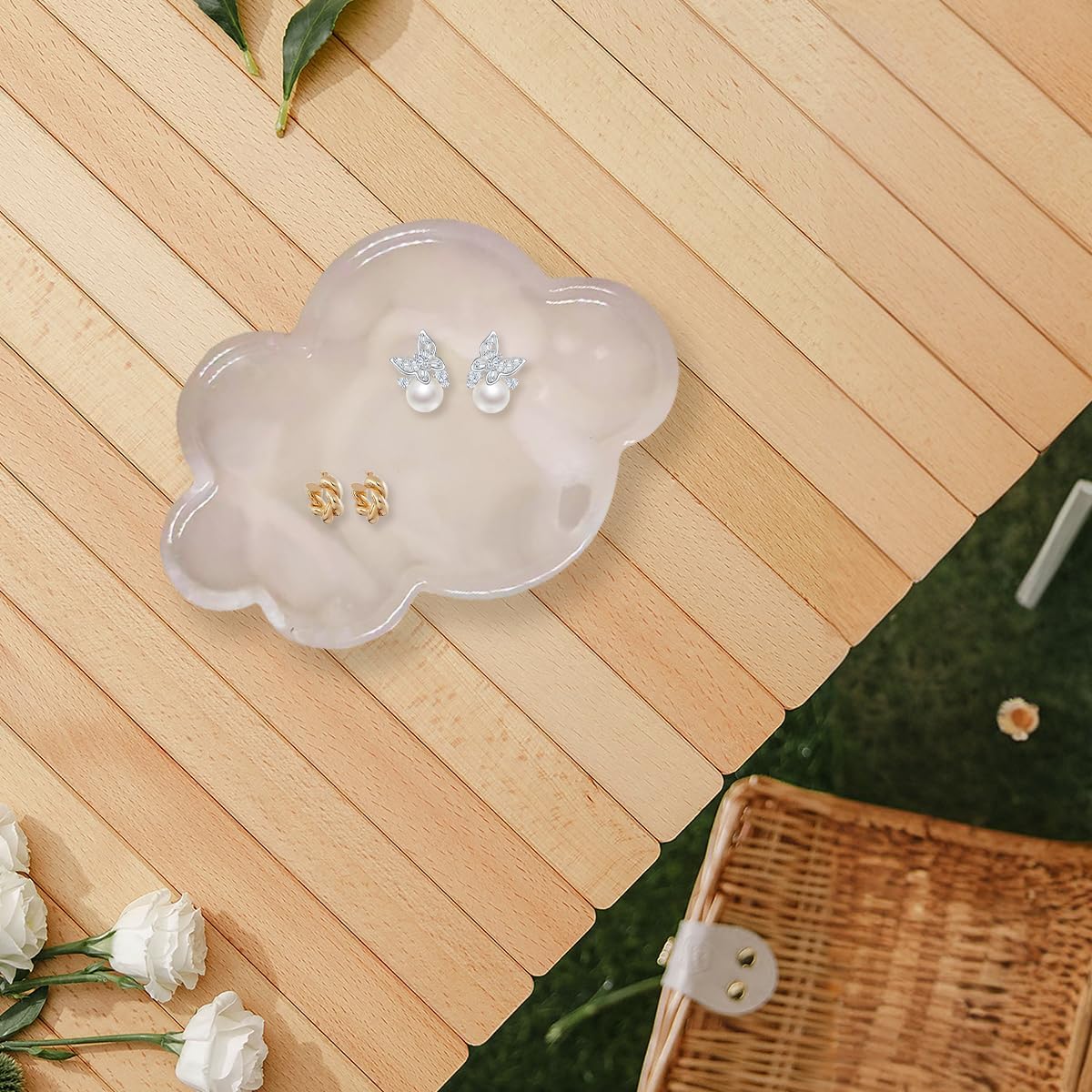 Natural Marble Tray Cloud Shape Vanity Trays, Jewelry Trays Holder Dish for Bathroom Countertop Home Decor Gift Pink