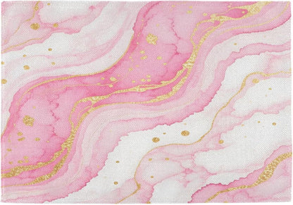 Cloth Placemats Set of 6 for Dining Table, Pink Marble Kitchen Placemats Heat Resistant Place Mats Linen Washable Table Mats, 12x18 in