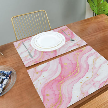 Cloth Placemats Set of 6 for Dining Table, Pink Marble Kitchen Placemats Heat Resistant Place Mats Linen Washable Table Mats, 12x18 in