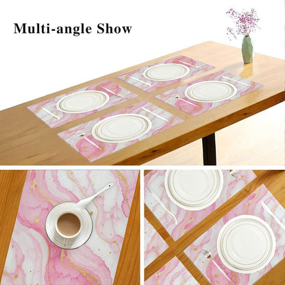 Cloth Placemats Set of 6 for Dining Table, Pink Marble Kitchen Placemats Heat Resistant Place Mats Linen Washable Table Mats, 12x18 in