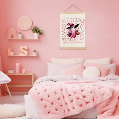 YTRG Breast Cancer Awareness Flag Decoration Gifts, Pink Halloween Ghost Wall Art Decor, Inspirational Gifts Wall Art for Office, Breast Cancer Awareness Banner 12x16 Inch