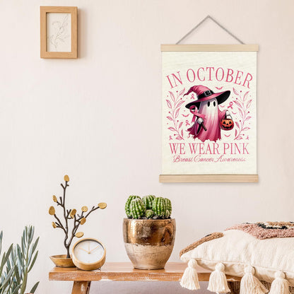 YTRG Breast Cancer Awareness Flag Decoration Gifts, Pink Halloween Ghost Wall Art Decor, Inspirational Gifts Wall Art for Office, Breast Cancer Awareness Banner 12x16 Inch
