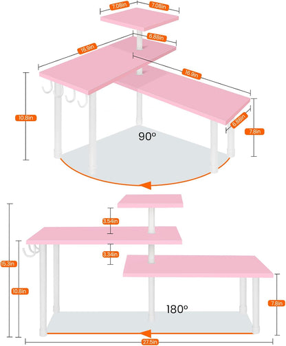 3-Tier Counter Organizer Shelf for Bathroom, Corner Shelf for Countertop, Over Sink, Make Up, Dresser Table, Desktop - Pink