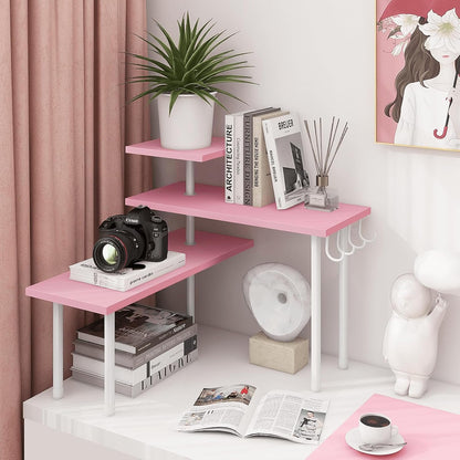 3-Tier Counter Organizer Shelf for Bathroom, Corner Shelf for Countertop, Over Sink, Make Up, Dresser Table, Desktop - Pink