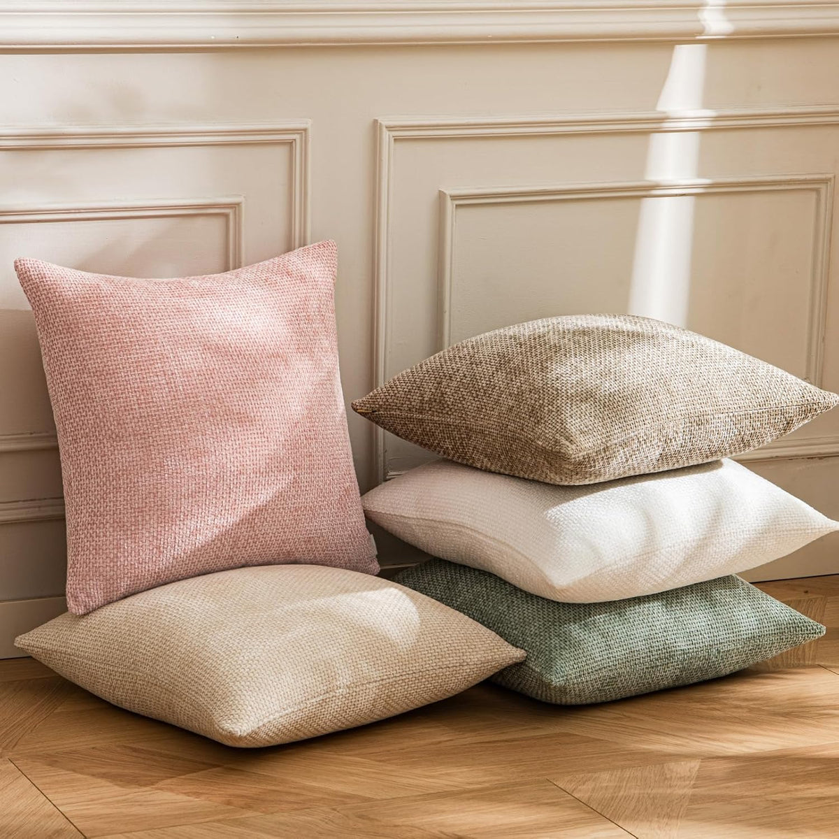 Pink Spring Chenille Throw Pillow Covers 20x20 Inch Pack of 2 Modern Decorative Throw Pillow Covers Farmhouse Cross Covers Home Decor for Sofa Bedroom Living Room