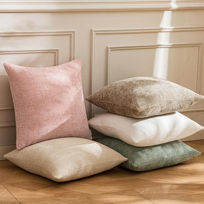 Pink Spring Chenille Throw Pillow Covers 20x20 Inch Pack of 2 Modern Decorative Throw Pillow Covers Farmhouse Cross Covers Home Decor for Sofa Bedroom Living Room
