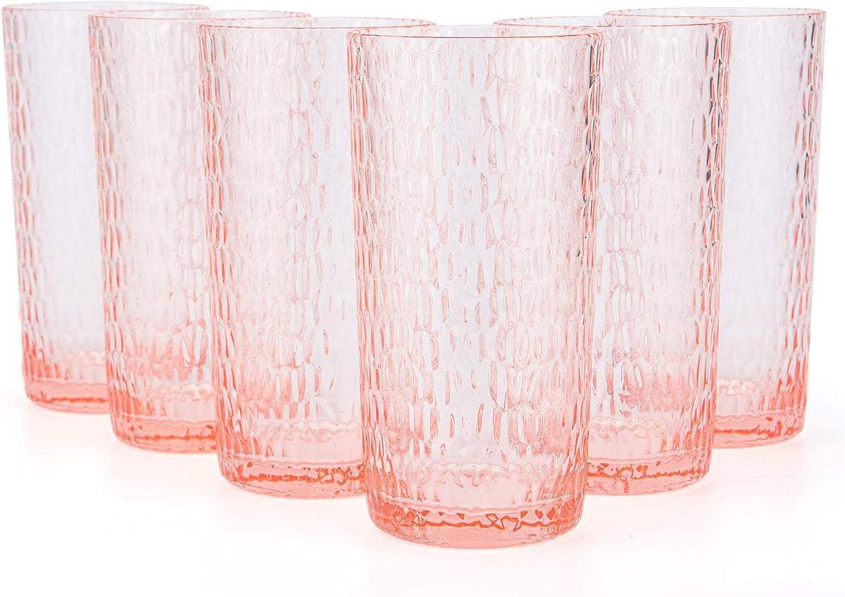 22-ounce Honeycomb Highball Glasses Plastic Tumbler Acrylic Glasses, set of 6 Coral Pink