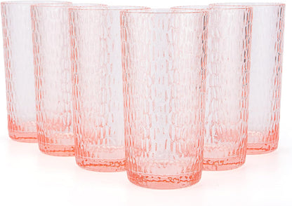 22-ounce Honeycomb Highball Glasses Plastic Tumbler Acrylic Glasses, set of 6 Coral Pink