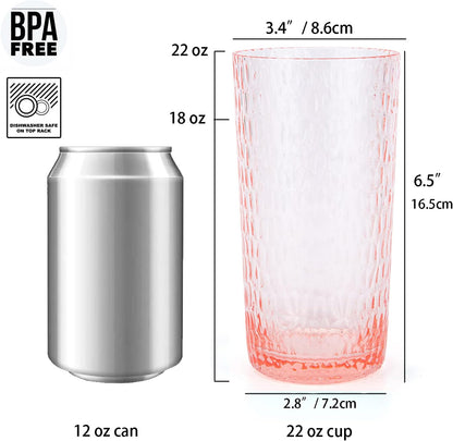 22-ounce Honeycomb Highball Glasses Plastic Tumbler Acrylic Glasses, set of 6 Coral Pink