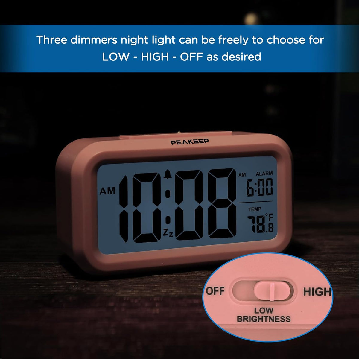 Night Light Digital Alarm Clock Battery Operated Indoor Temperature