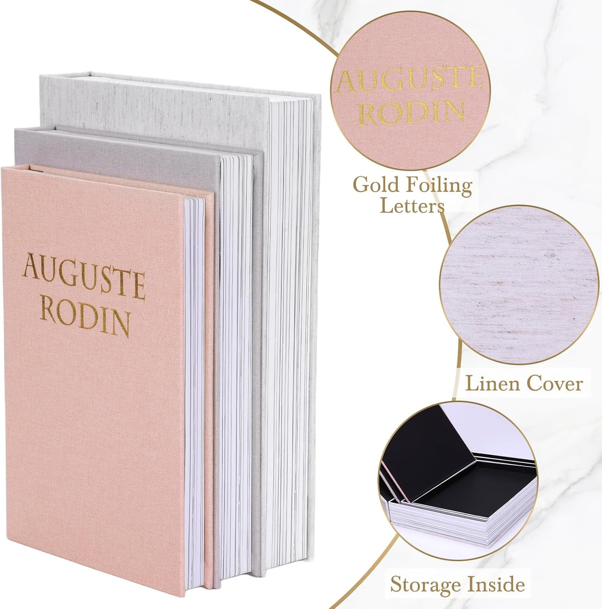 3 Pack Linen Decorative Books for Home Decor Coffee Table Book Boxes