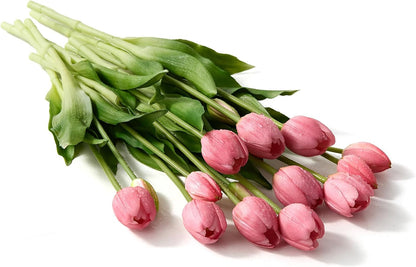 15 Pcs Deep Pink Artificial Tulips with Soft Touch Petals, Natural-Looking
