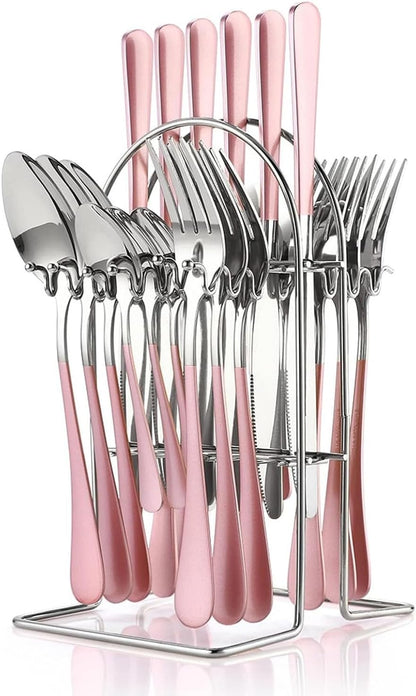 24 Pieces Silverware Set, Stainless Steel Cutlery Set with Holder
