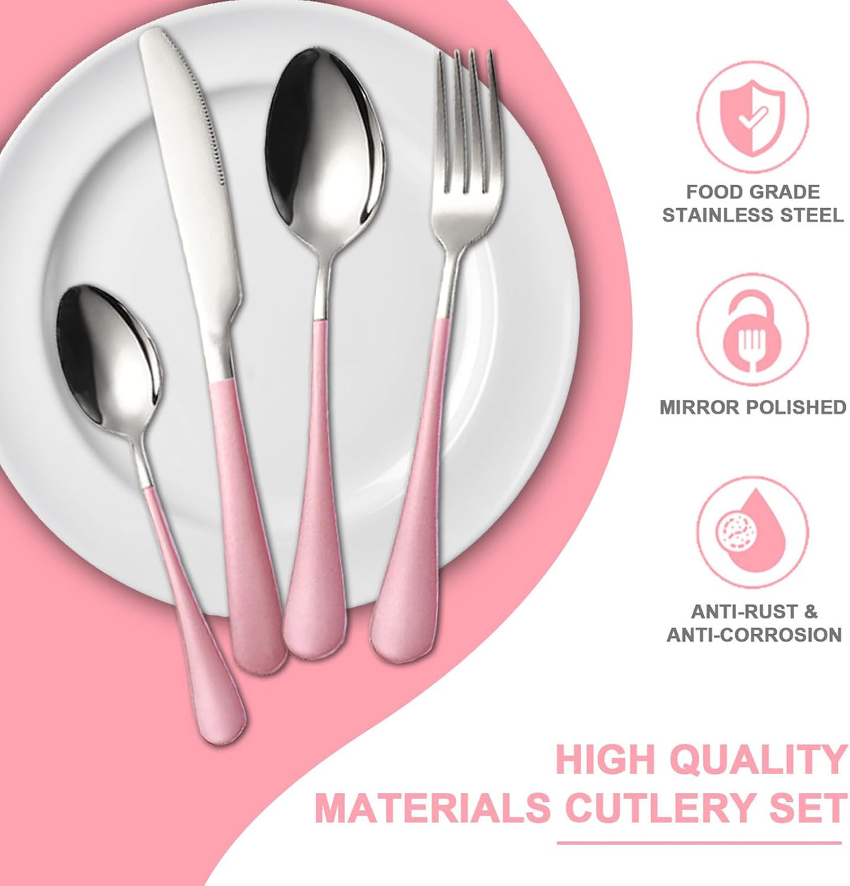 24 Pieces Silverware Set, Stainless Steel Cutlery Set with Holder