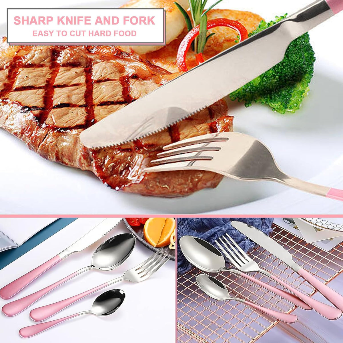 24 Pieces Silverware Set, Stainless Steel Cutlery Set with Holder